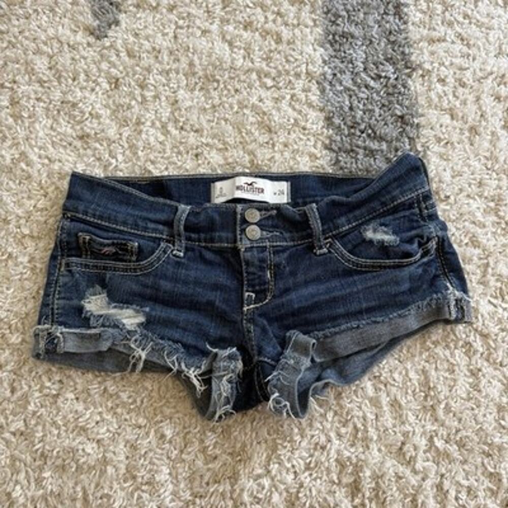 Vtg Y2K Hollister Micro Mini Booty Shorts Women 0/24 Blue Denim Low Rise Pocket